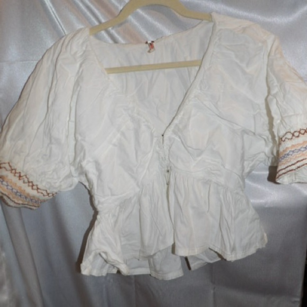 FP Movement by Free People White Blouse with Embroidered Sleeves